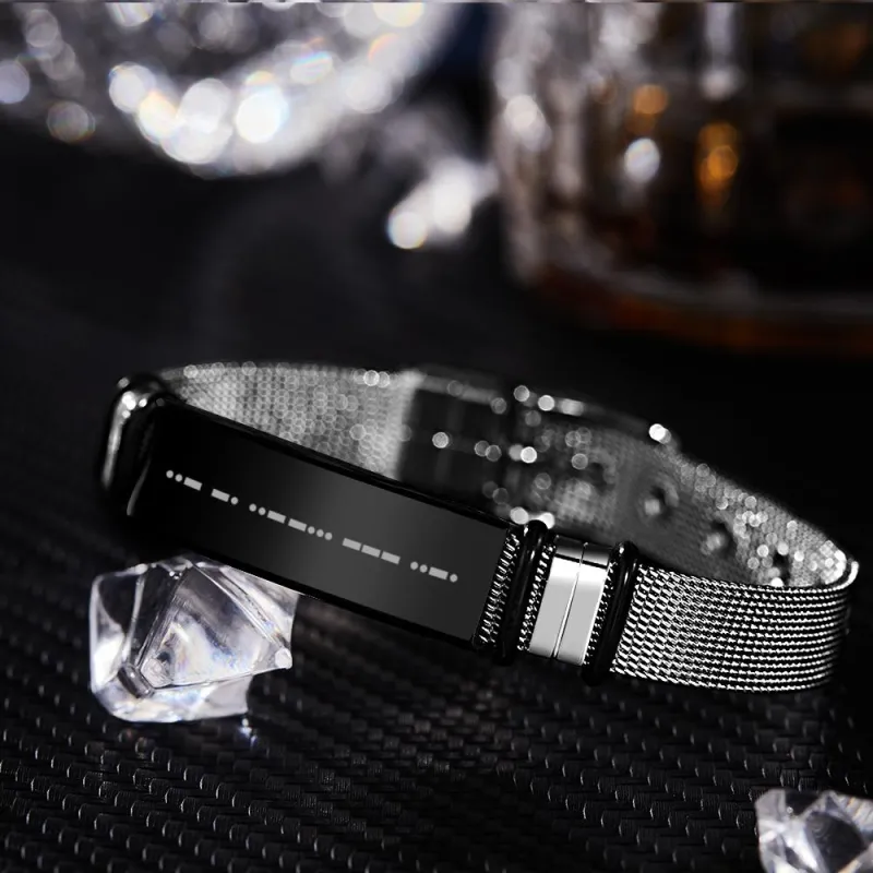 Engraved Morse Code Bracelet Men's Bracelet Stainless Steel Black 3