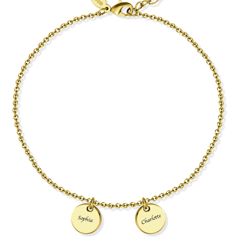 Engraved Two Coins Anklet 14k Gold Plated Silver