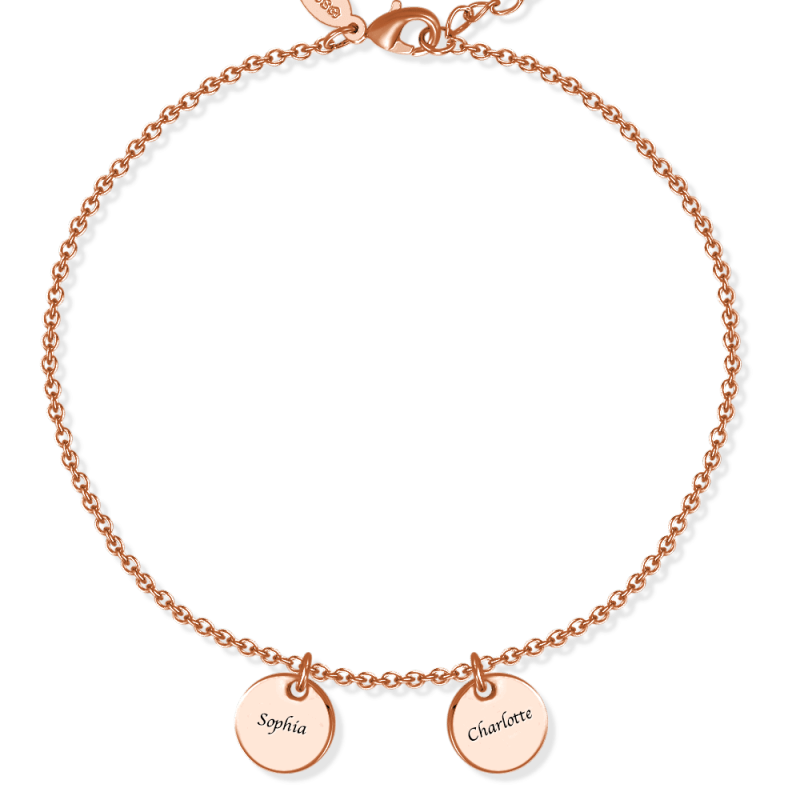 Engraved Two Coins Anklet Rose Gold Plated Silver