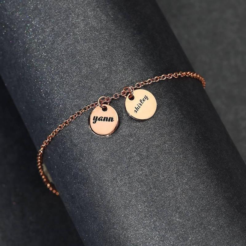 Engraved Two Coins Anklet Rose Gold Plated Silver 2