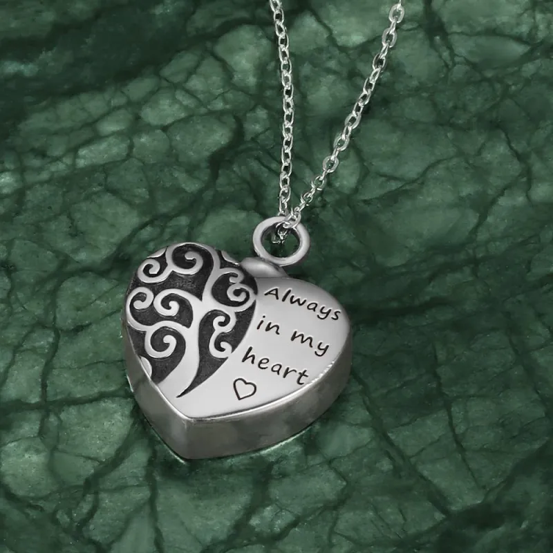 Engraved Urn Necklace Heart Necklace for Ashes Custom Pendant Necklace - Silver 1