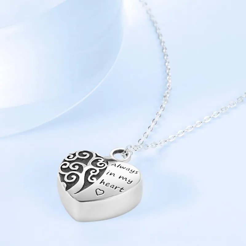 Engraved Urn Necklace Heart Necklace for Ashes Custom Pendant Necklace - Silver 2