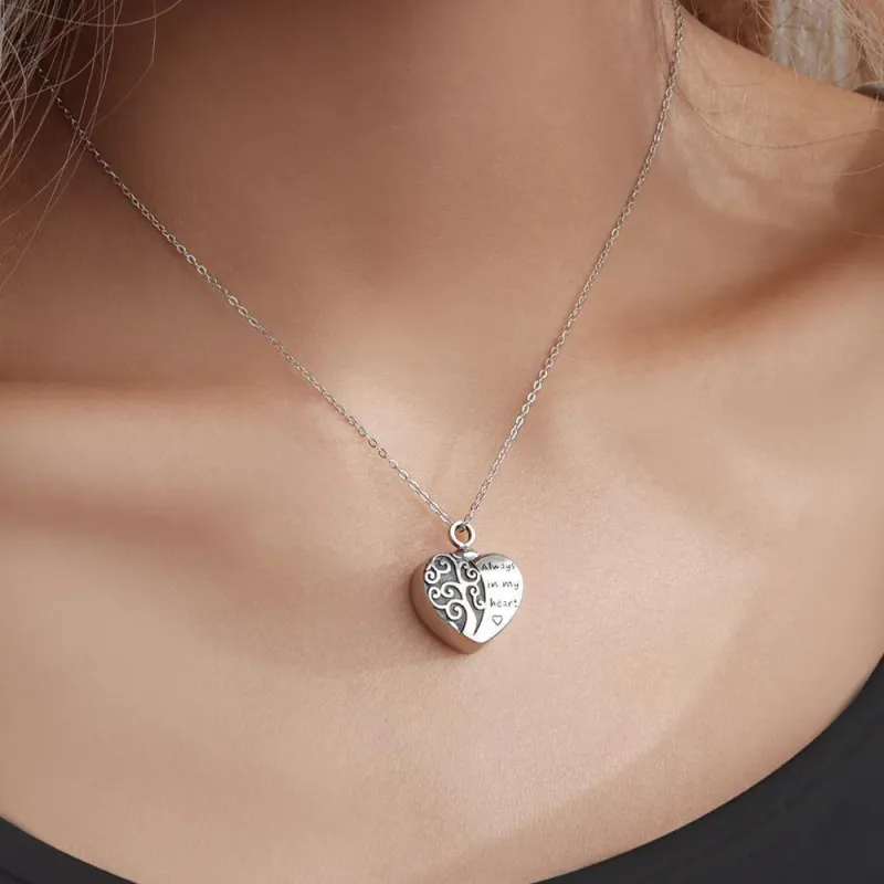 Engraved Urn Necklace Heart Necklace for Ashes Custom Pendant Necklace - Silver 4