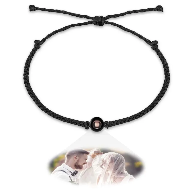 Eternal Rose Box & Photo Projection Couple Bracelet Braided Black Rope Bracelet Gift For Lovers 1