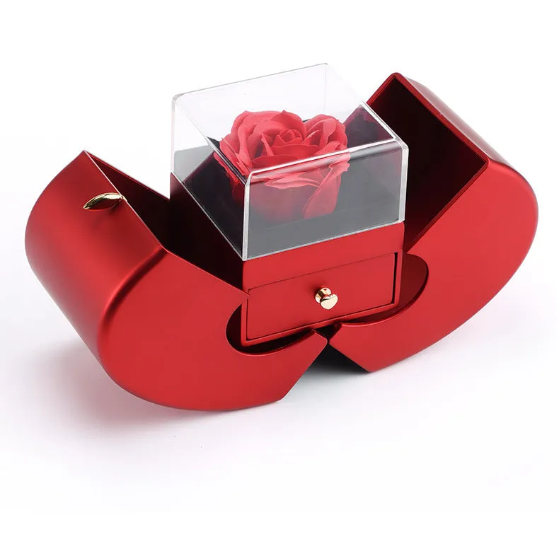 Eternity Flower Red Rose Apple Shape Gift Box Jewelry Organizer 2