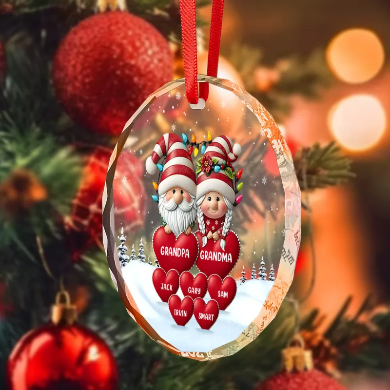 Every Time We Love, Every Time We Give, It’s Christmas - Family Personalized Custom Circle Glass Ornament - Christmas Gift For Grandpa, Grandma 2