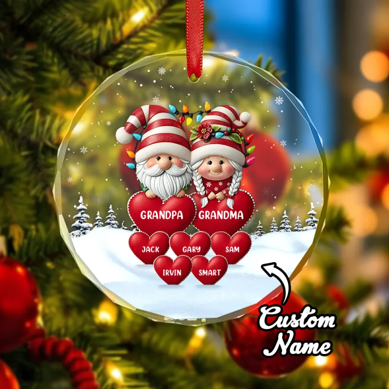 Every Time We Love, Every Time We Give, It’s Christmas - Family Personalized Custom Circle Glass Ornament - Christmas Gift For Grandpa, Grandma