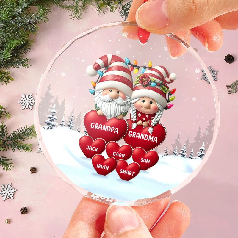 Every Time We Love, Every Time We Give, It’s Christmas - Family Personalized Custom Circle Glass Ornament - Christmas Gift For Grandpa, Grandma 1