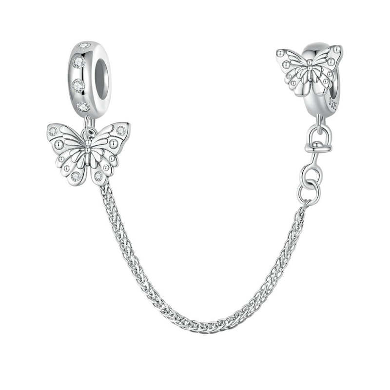 Exquisite Butterfly Safety Charm Chain Silver