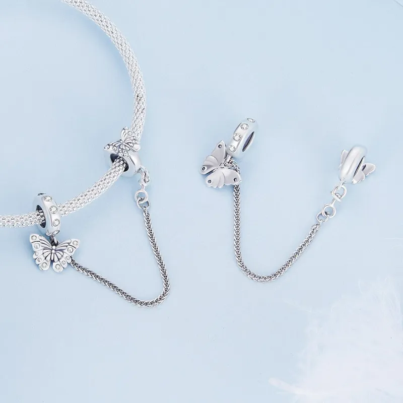 Exquisite Butterfly Safety Charm Chain Silver 2