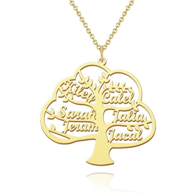 Family Tree of Life Necklace Name Pendant Gift for Custom Family Names 14k Gold Plated Silver 1-6 Names 4