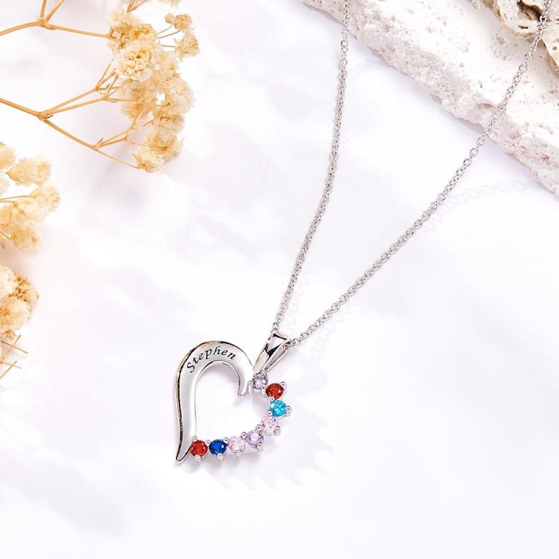 Fashion Birthstone Necklace Heart-Shaped Pendant For Her 1