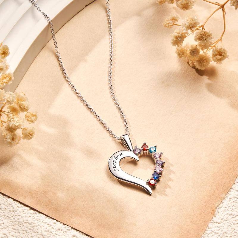 Fashion Birthstone Necklace Heart-Shaped Pendant For Her 2