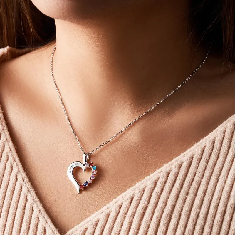 Fashion Birthstone Necklace Heart-Shaped Pendant For Her 3