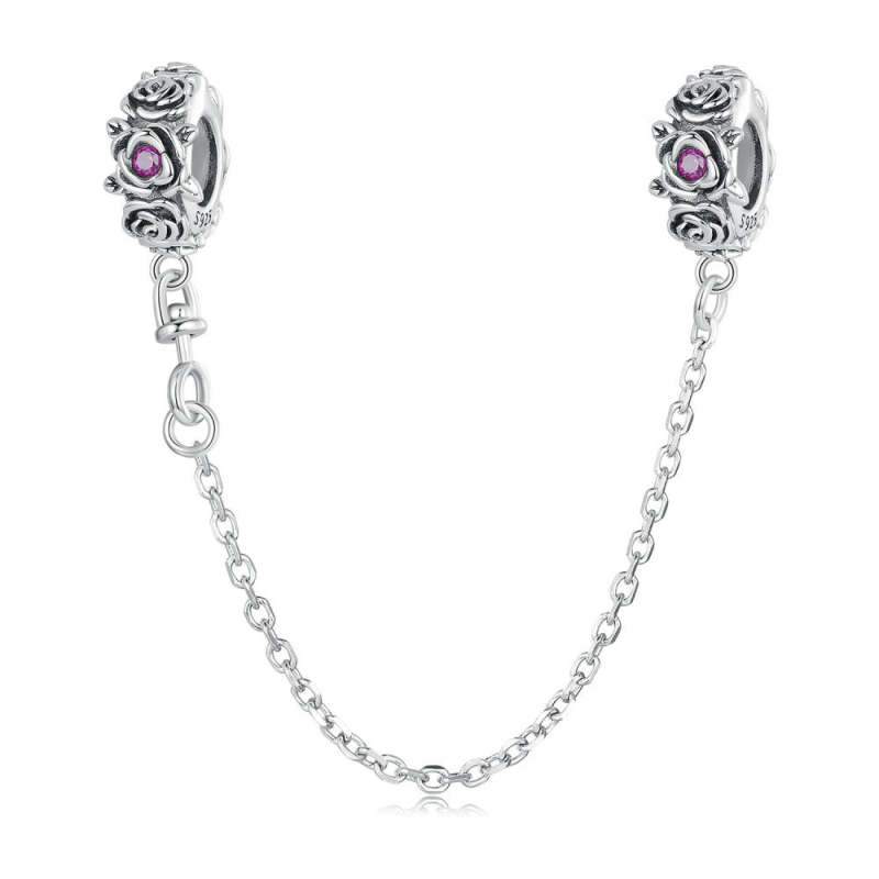 Fashion Rose Safety Charm Chain Silver