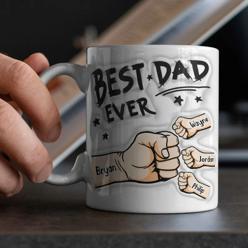 Father's Day Gifts Custom 1-6 Kids Personalized Names 3D Inflated Effect Printed Coffee Mug You are My Best Dad 6