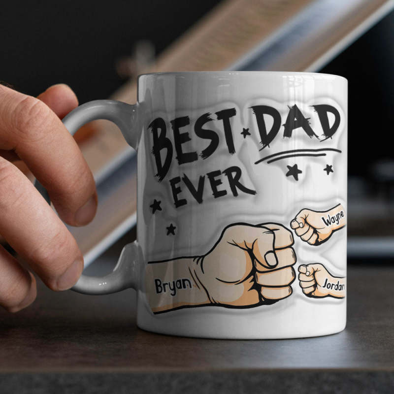 Father's Day Gifts Custom 1-6 Kids Personalized Names 3D Inflated Effect Printed Coffee Mug You are My Best Dad 4