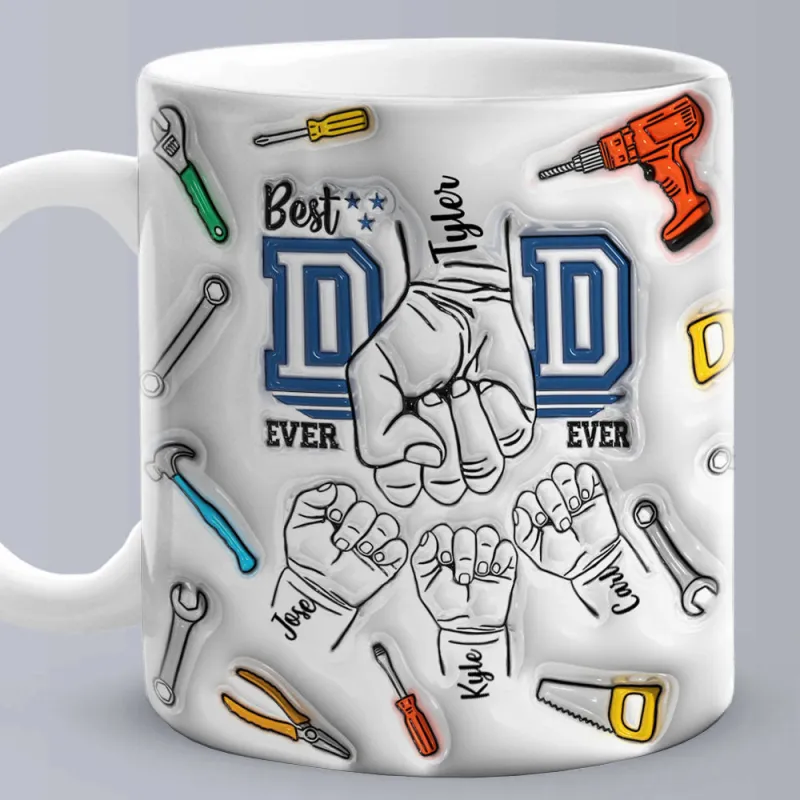 Father's Day Gifts Custom 1-6 Kids Personalized Names 3D Inflated Effect Printed Mug Best Dad Ever