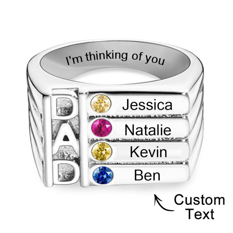 Father's Ring with Birthstones- Engraved - Personalized Dad Ring For Family