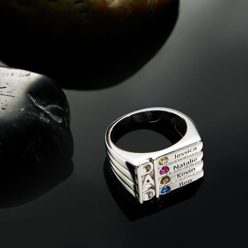 Father's Ring with Birthstones- Engraved - Personalized Dad Ring For Family 1