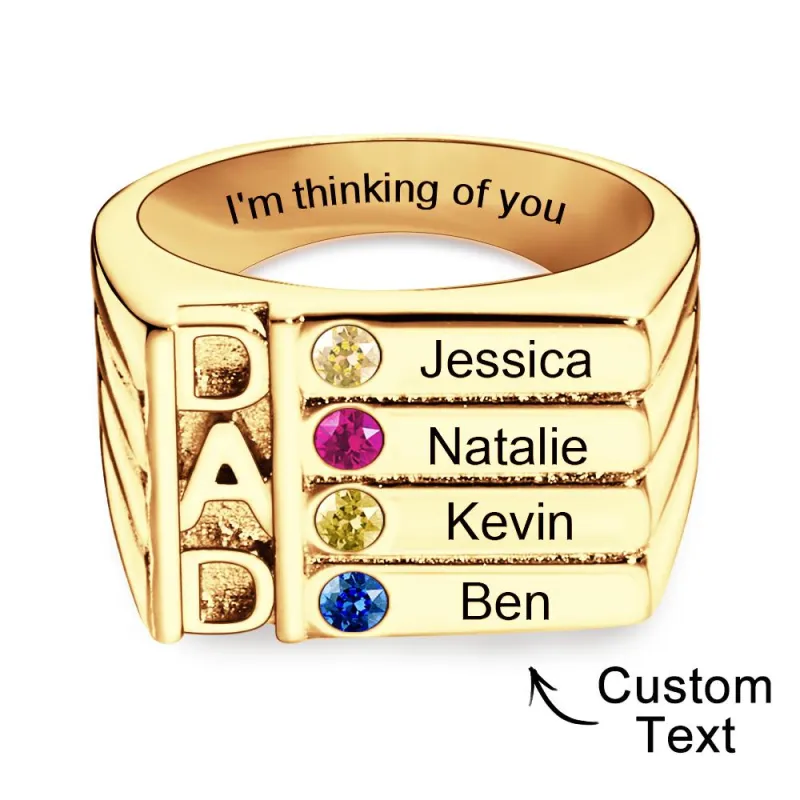 Father's Ring with Birthstones- Engraved - Personalized Dad Ring For Family 4