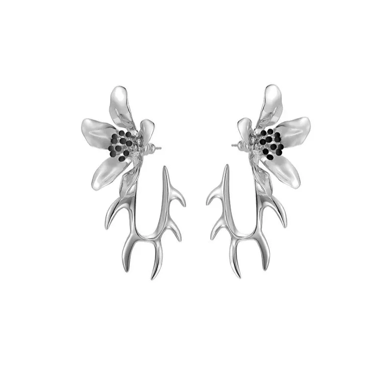 Five Petals Connect With Thorn Detachable Silver Earrings