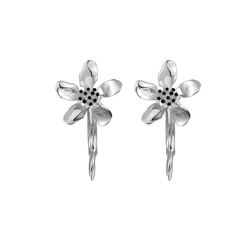 Five Petals Connect With Thorn Detachable Silver Earrings 1