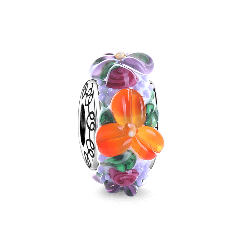 Flower Sea Charm Murano Glass Bead Silver