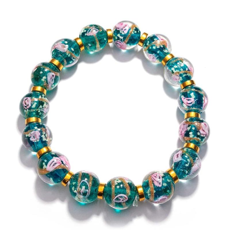 Flowery Blue Firefly Glass Stretch Beaded Bracelet Glow in the Dark Luminous Bracelet