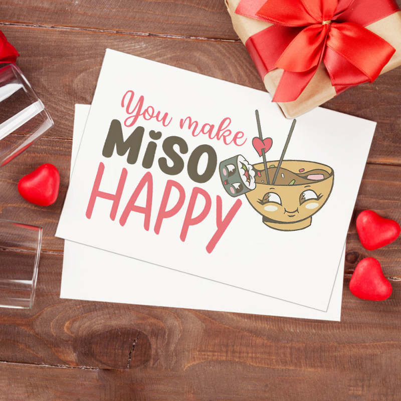 Food Pun You Make Miso Happy Funny Valentine's Day Greeting Card