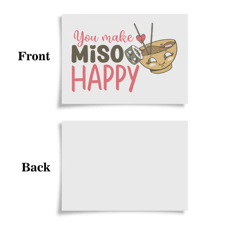 Food Pun You Make Miso Happy Funny Valentine's Day Greeting Card 2