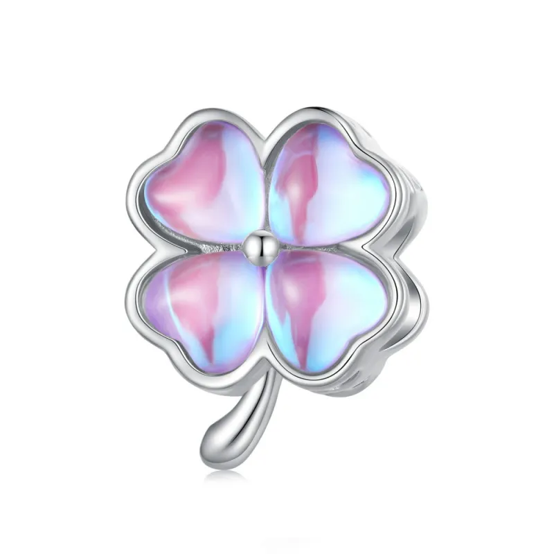 Four Leaf Clover Purple Charm Silver