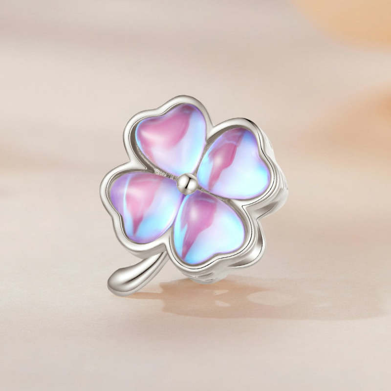 Four Leaf Clover Purple Charm Silver 1