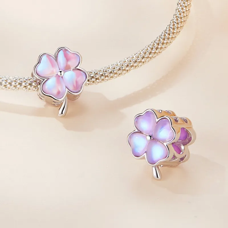 Four Leaf Clover Purple Charm Silver 2