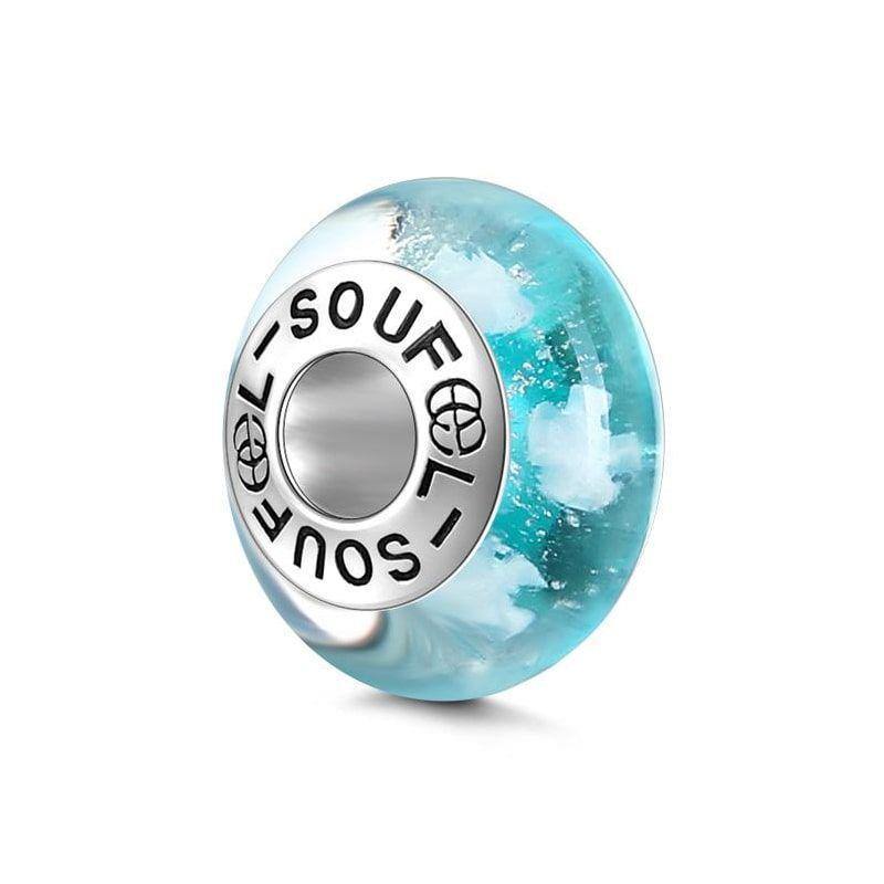 Frozen Sea Blue Charm Murano Glass Bead Silver 1