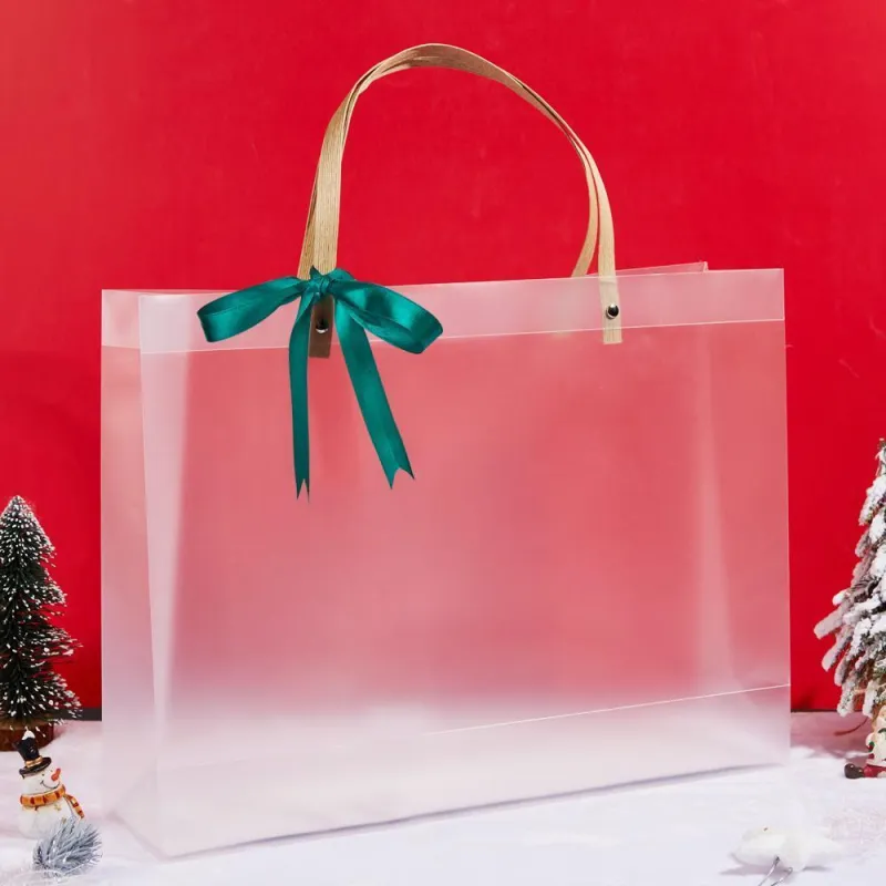 Gift Bag with Handles Reusable White Frosted Plastic Bag for Gift 1