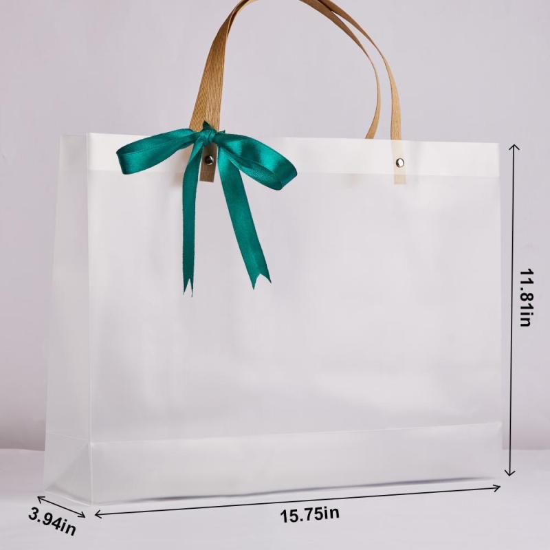 Gift Bag with Handles Reusable White Frosted Plastic Bag for Gift 4