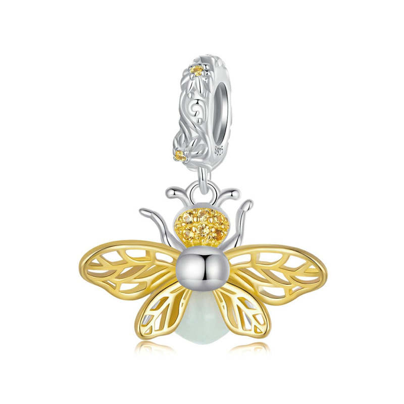 Glow-in-the-dark Bee Dangle Charm Silver