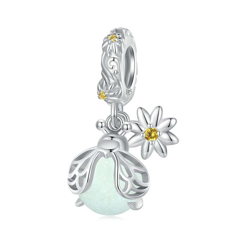 Glow-in-the-dark Firefly Dangle Charm Silver