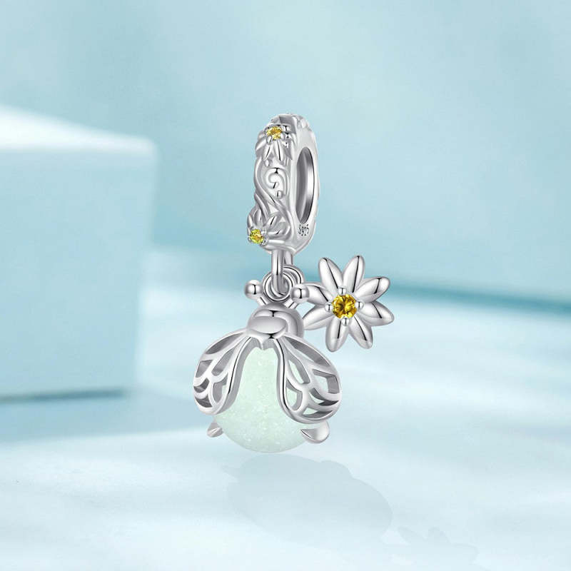 Glow-in-the-dark Firefly Dangle Charm Silver 1