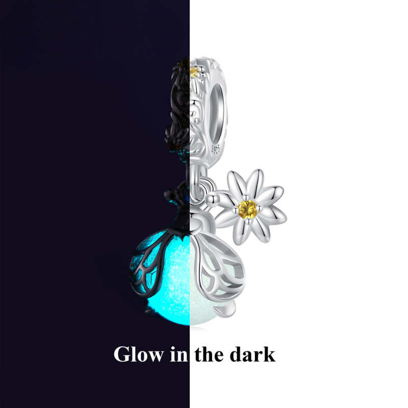 Glow-in-the-dark Firefly Dangle Charm Silver 3