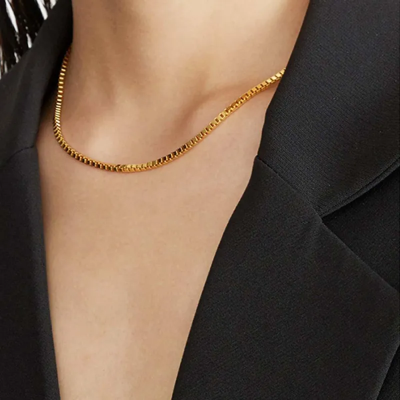 Gold Box Chain Necklace Minimalist Chain Dainty and Thin Necklace 1