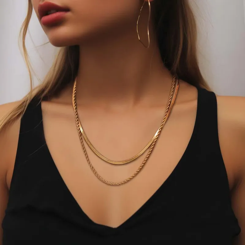 Gold Layered Necklace Set  Minimalist Chain Stacking Necklace Gift for Her