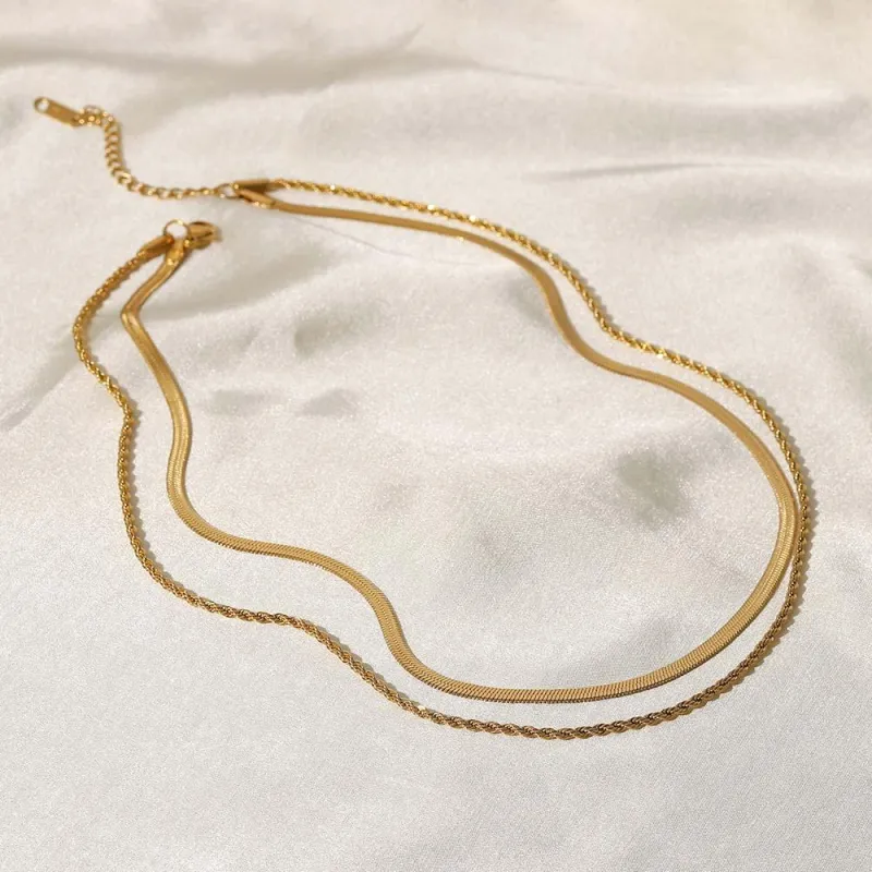 Gold Layered Necklace Set  Minimalist Chain Stacking Necklace Gift for Her 3