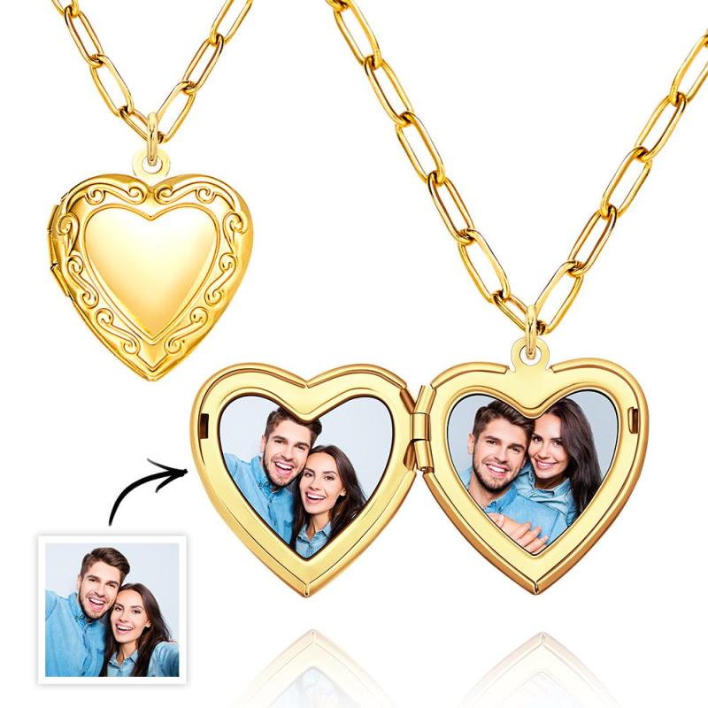 Gold Vintage Heart Locket Necklace Personalized Gift for Best Friend Sibling Christmas Gift 5