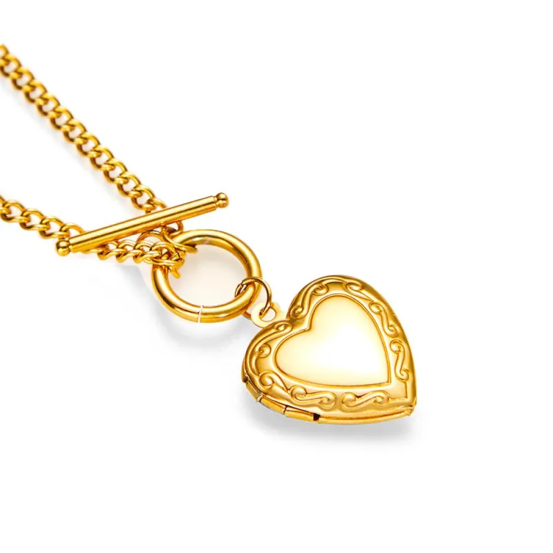 Gold Vintage Heart Locket Necklace Personalized Gift for Best Friend Sibling Christmas Gift 9