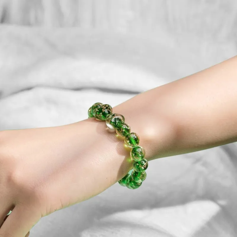 Grass Green Heart-to-Heart Firefly Glass Stretch Beaded Bracelet Glow in the Dark Luminous Bracelet 4