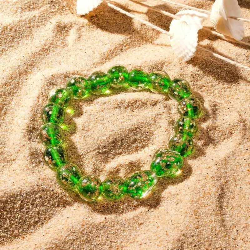 Grass Green Heart-to-Heart Firefly Glass Stretch Beaded Bracelet Glow in the Dark Luminous Bracelet 5