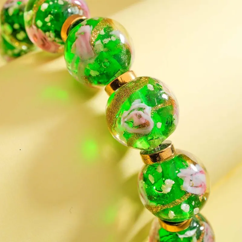 Green with Flowers Firefly Glass Stretch Beaded Bracelet Glow in the Dark Luminous Bracelet 2