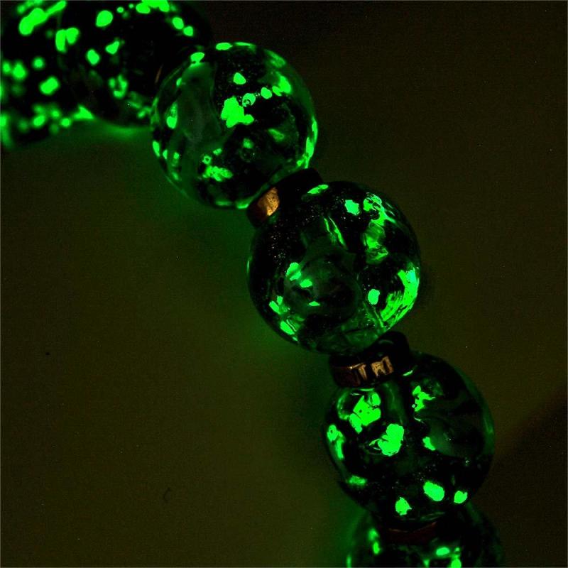 Green with Flowers Firefly Glass Stretch Beaded Bracelet Glow in the Dark Luminous Bracelet 3